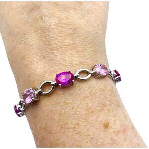 Sterling Silver RSE 2 Toned Pink CZ Open Link Tennis Bracelet 7in.